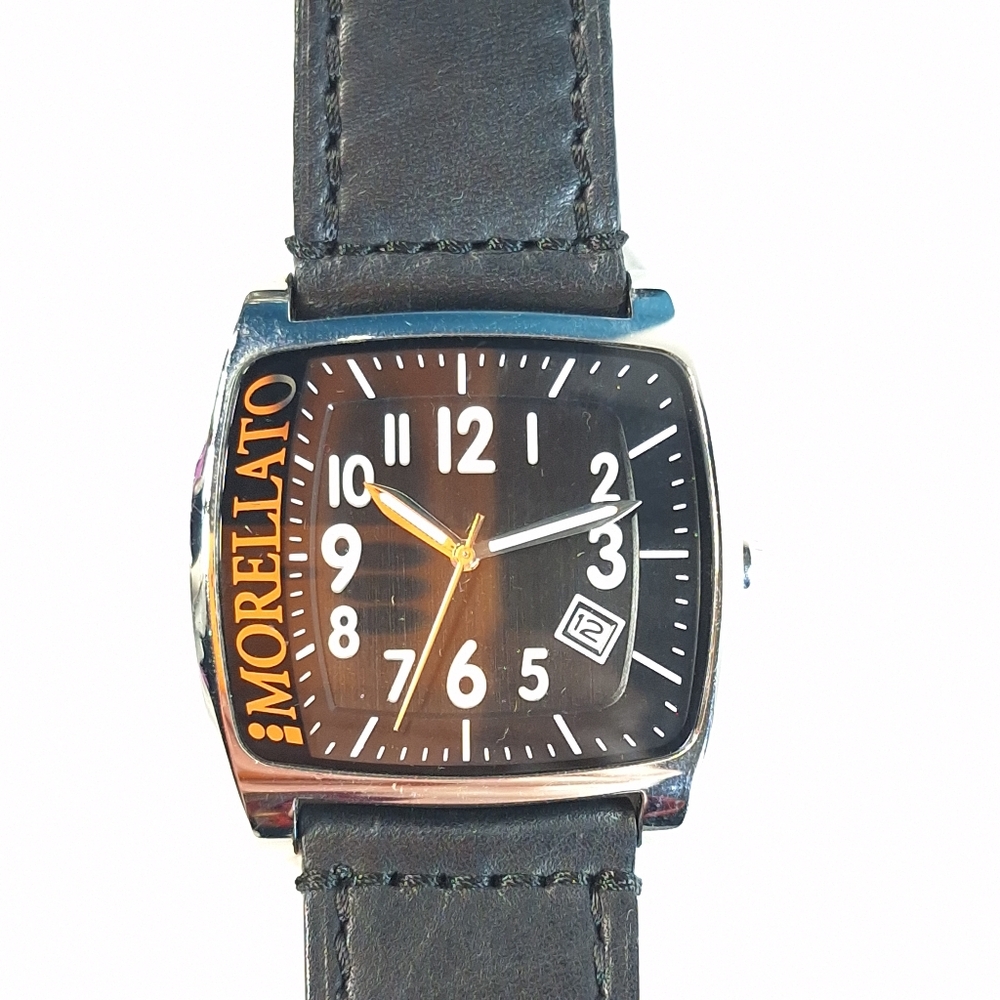 MORELLATO Black Steel Unisex Leather Band Analog Quartz Wrist Watch, New Battery